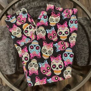 Black and multicolor sugar skull leggings XL/15-17